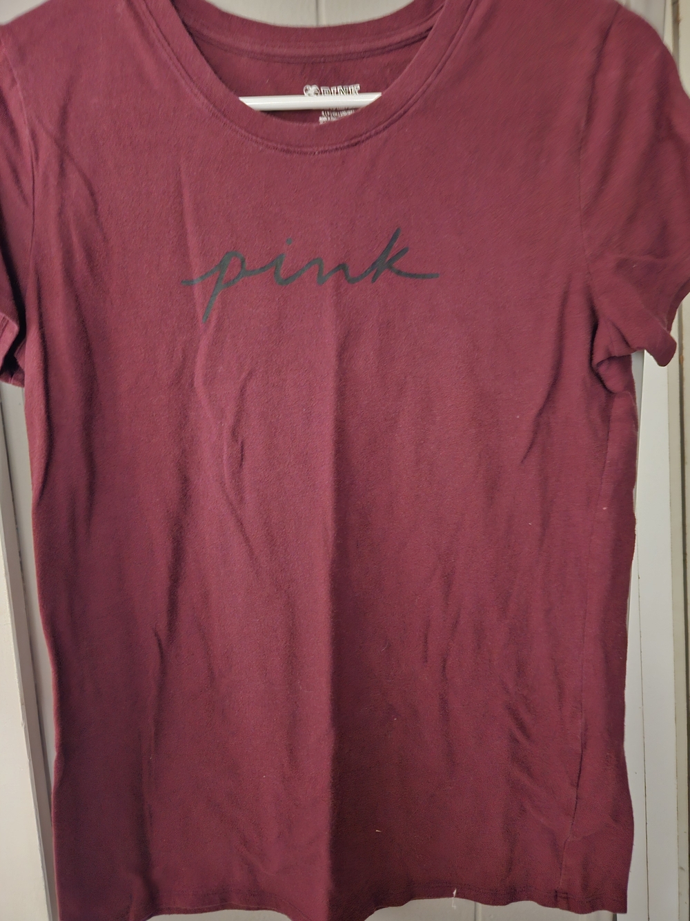 PINK Script Logo Burgundy Tee
